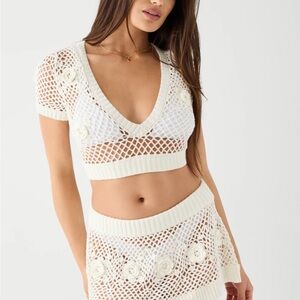 Frankie's Bikinis White Crochet Crop Top